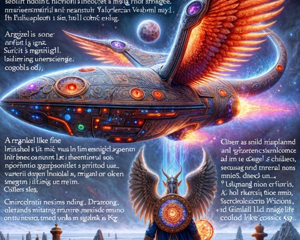 Majestic Cosmic Scene with Celestial Ship and Wings