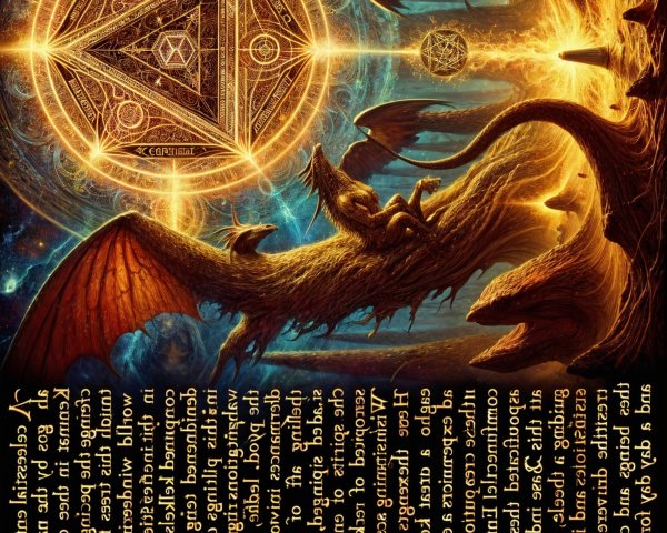 Dragons in Cosmic Landscape with Glowing Symbol