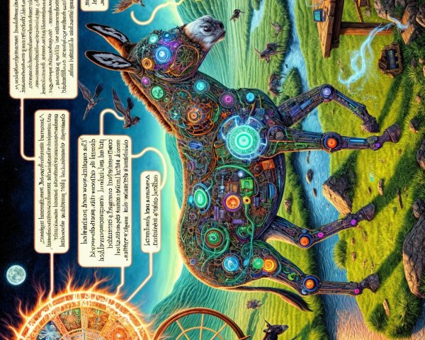 Robotic Donkey in a Fantastical Landscape Scene