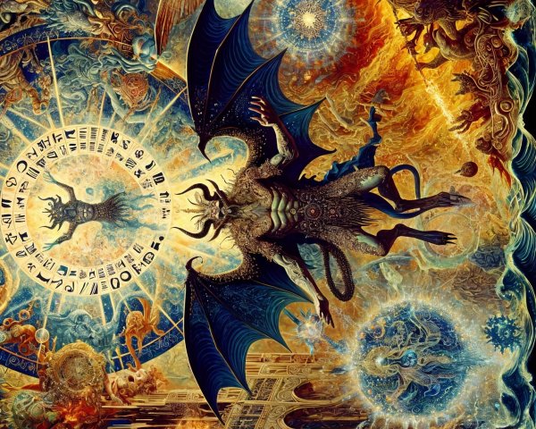 Vibrant Artwork of Celestial Beings and Mythical Creatures