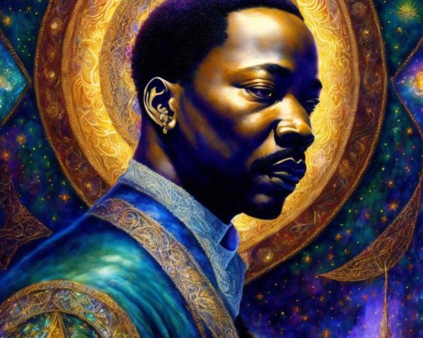 Portrait of a Man in a Cosmic Background