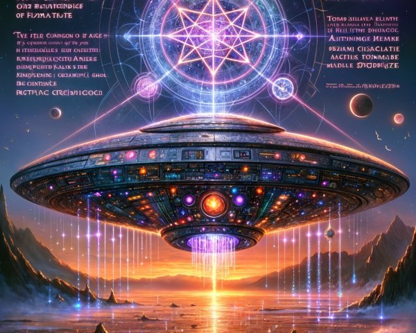 Cosmic Landscape with Intricate Spaceship and Mountains