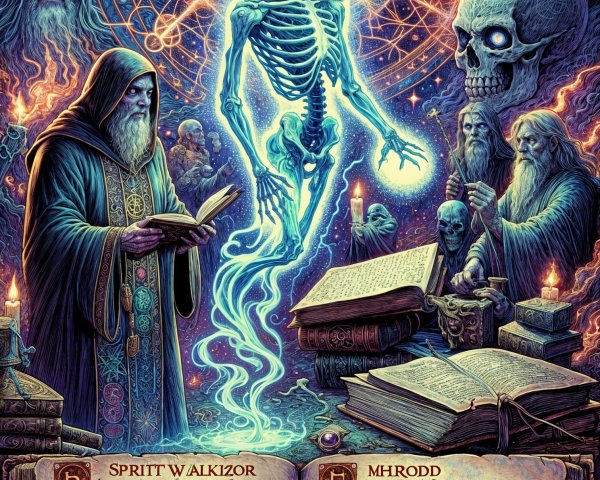 Mystical Scene with Skeleton and Arcane Symbols