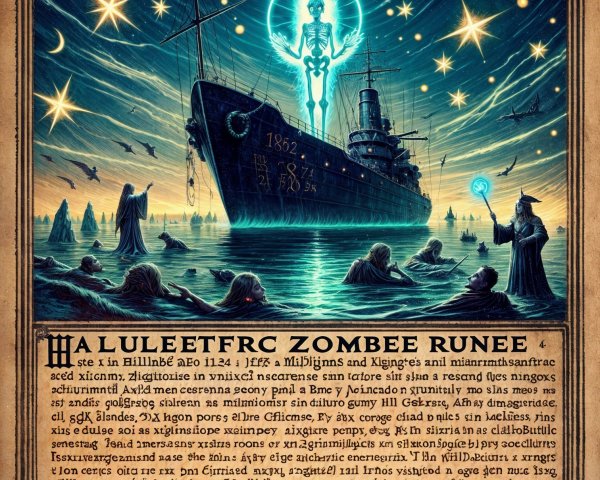 Vintage 1943 Poster of Ghostly Ship "1862" with Skulls