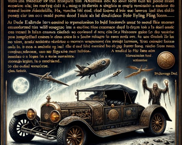 Antique Car with Ornate Background and Narrative Text