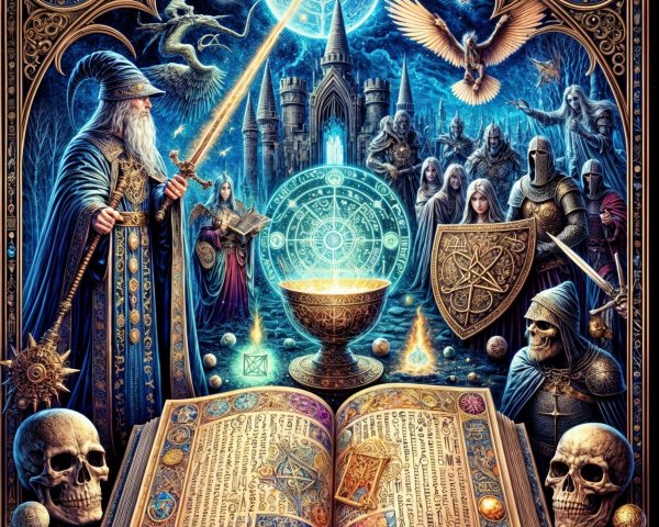 Mystical Wizard Casting Spell with Ancient Book