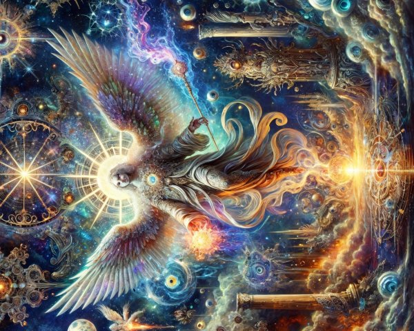 Ethereal Being Soaring in a Vibrant Cosmic Scene