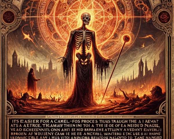 Gothic Scene with Skeletal Figure and Flames