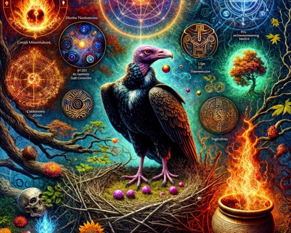 Surreal Vulture Nesting Among Colorful Cosmic Elements