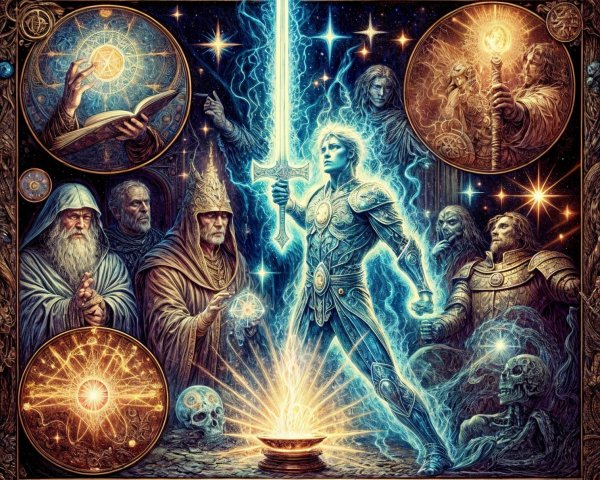 Mystical Design with Warrior, Sages, and Creatures