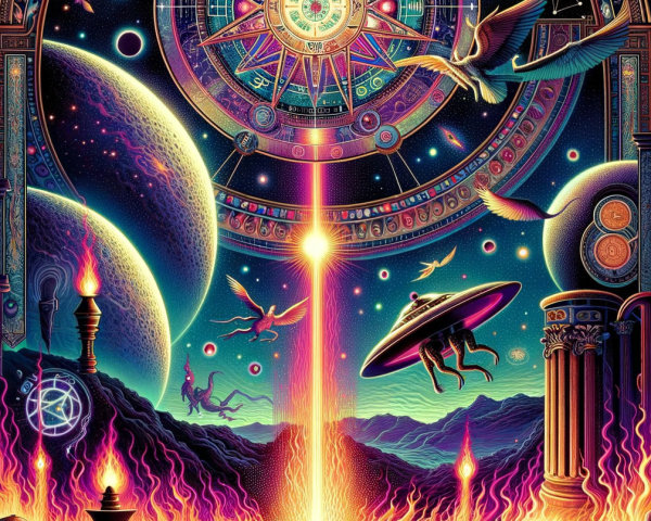 Vibrant Cosmic Scene with Mandala and Celestial Bodies