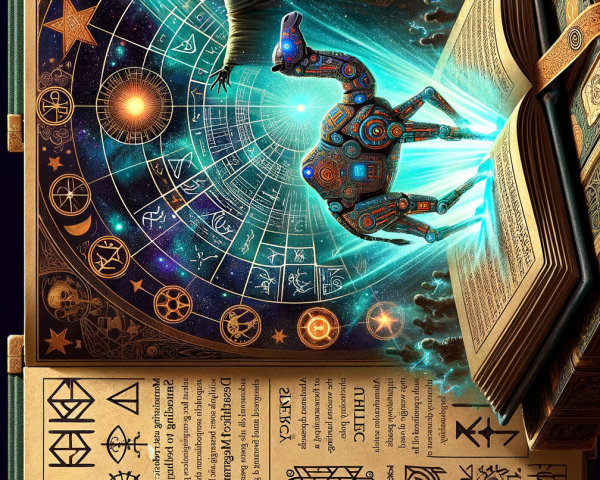 Mystical Scene with Ancient Book and Celestial Patterns