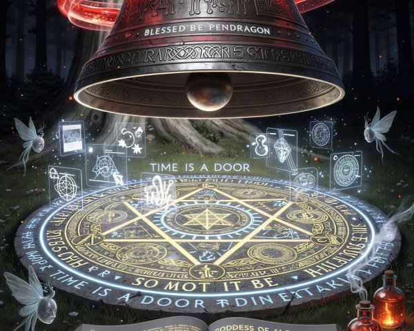 Dark Fantasy Digital Art with Bronze Bell and Magic Circle