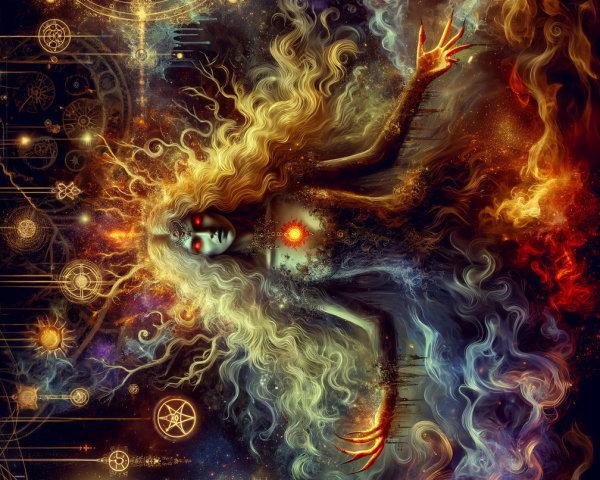 Mystical Figure in Cosmic Backdrop with Vibrant Colors