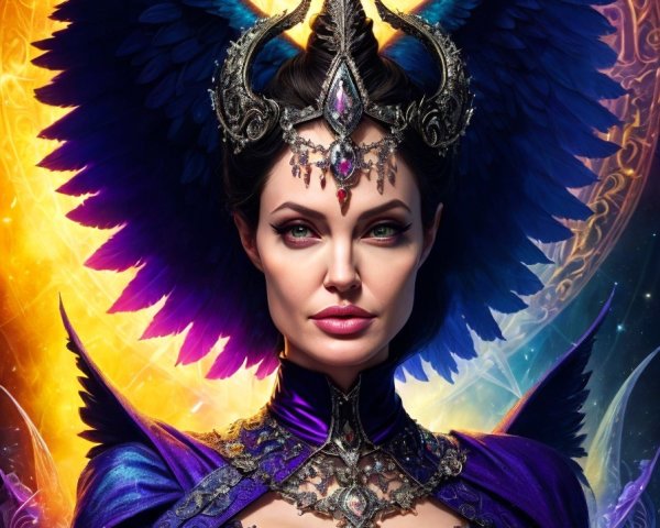 Regal Woman in Purple and Black with Majestic Wings