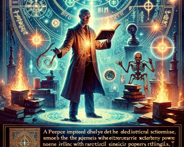 Cloaked Figure Amidst Arcane Symbols and Alchemy