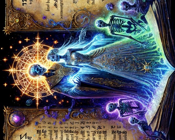 Ancient Book with Arcane Text and Mystical Symbols