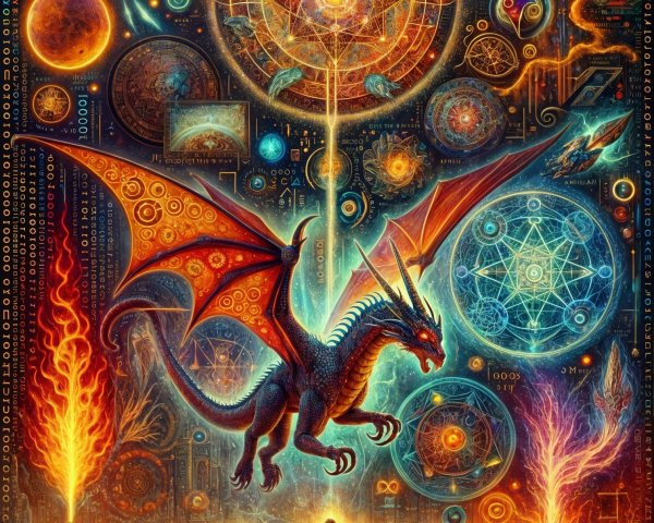 Majestic Dragon in Cosmic Fantasy Landscape