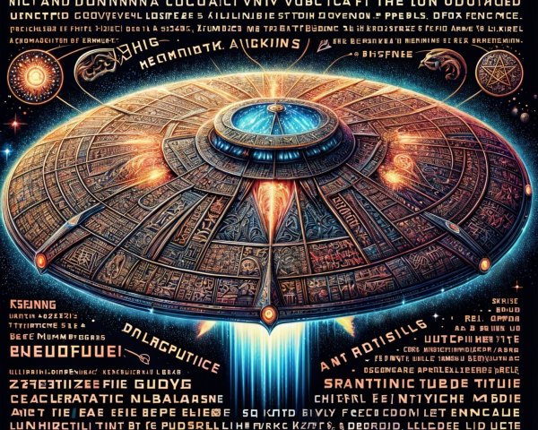 Cosmic Design with UFO and Intricate Symbols