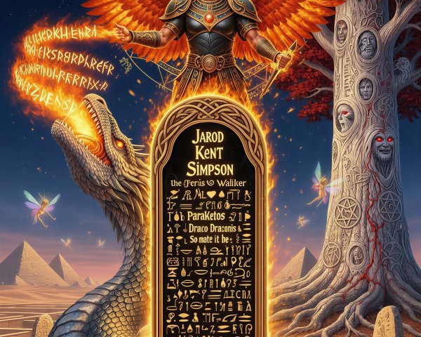 Mythical Portrait with Egyptian Themes and Dragons