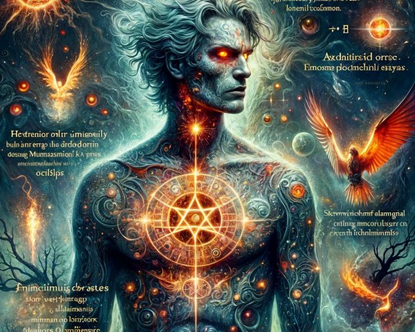 Mystical Figure with Glowing Symbols and Patterns