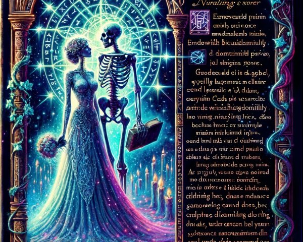 Ethereal Scene with Skeleton and Flowing Gown