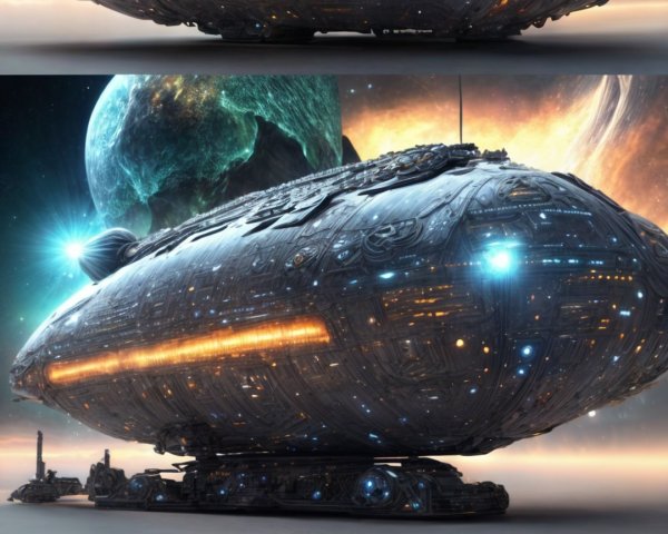 Futuristic Flying Saucer in Cosmic Space Setting