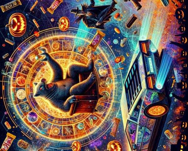 Imaginative Halloween Scene with Cosmic Elements