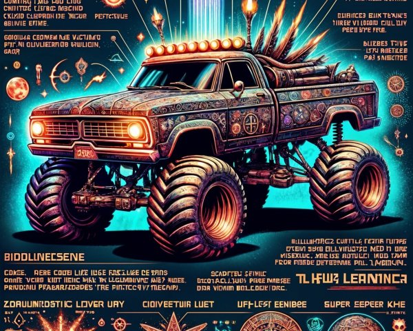Vibrant Cosmic Design of a Monster Truck with Patterns