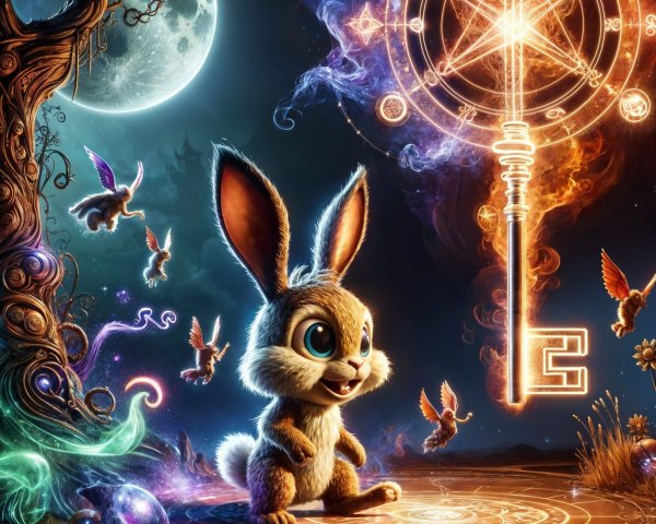 Whimsical Rabbit in a Mystical Landscape with Magic