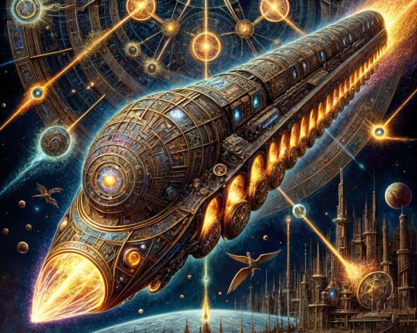 Cosmic Scene with Starship in Vibrant Galaxy