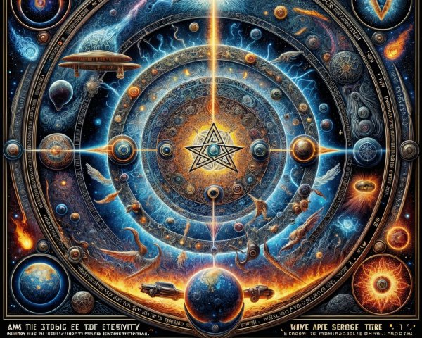 Cosmic Design with Geometric Symbol and Planets
