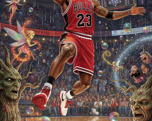 Digital Painting of a Basketball Dunk in Surreal Setting