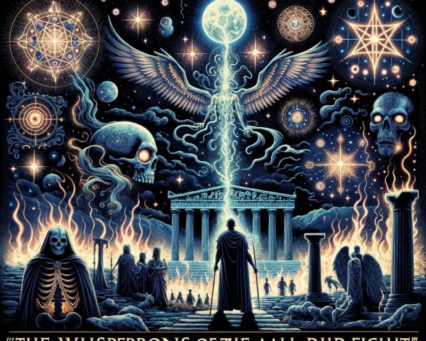 Cosmic Scene with Mysterious Figure and Ancient Structure
