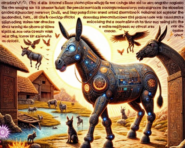 Surreal Landscape with Robotic Unicorn and Whimsical Elements