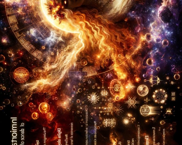 Celestial Figure with Flowers in Cosmic Background