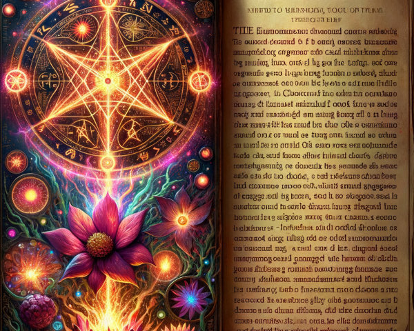 Ancient Book with Mystical Symbols and Cosmic Patterns