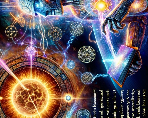 Robotic Figure in Cosmic Setting with Geometric Patterns