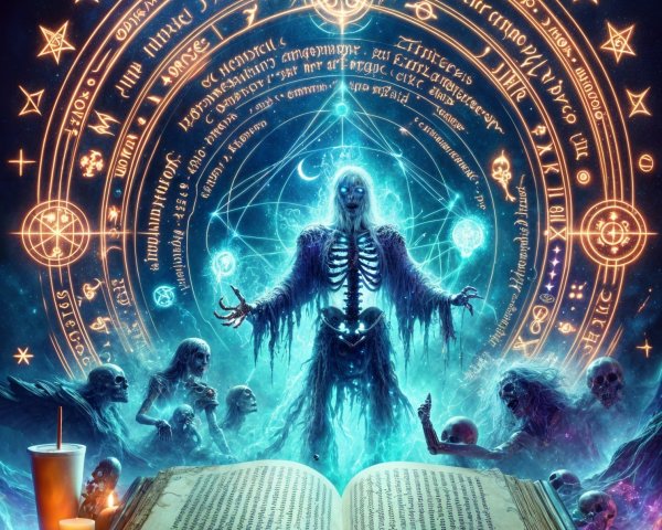 Skeletal Figure Conjures Magic Amidst a Feast