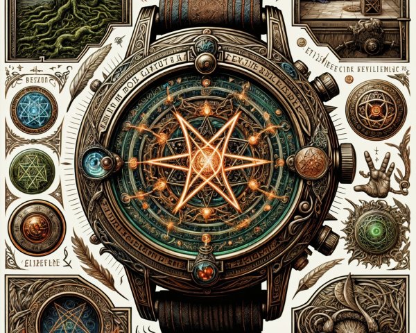 Intricate Watch Design with Mystical Symbols and Themes