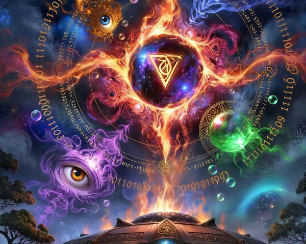 Surreal Cosmic Scene with Moon and UFO Elements