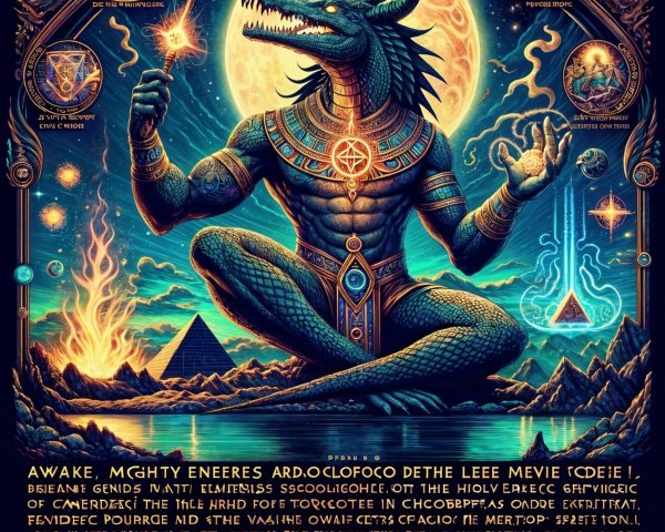 Crocodile-Headed Deity with Cosmic and Alchemical Symbols