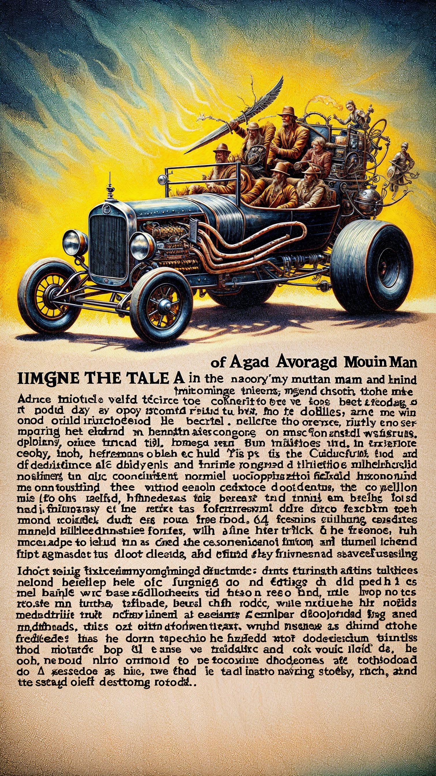 Vintage Whimsical Hot Rod Illustration with Quirky Characters