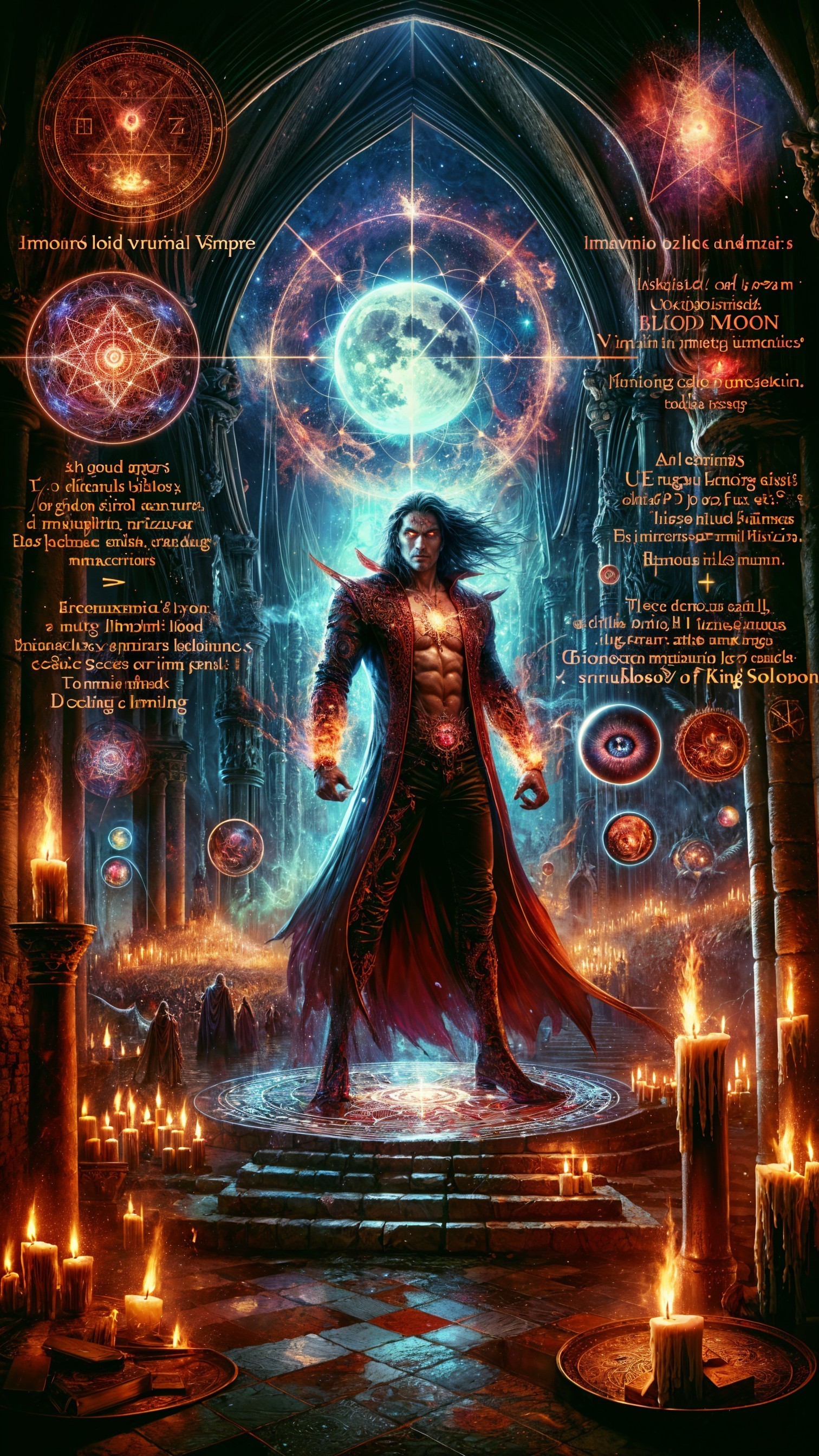 Vampire in a Dark Cathedral with Celestial Patterns