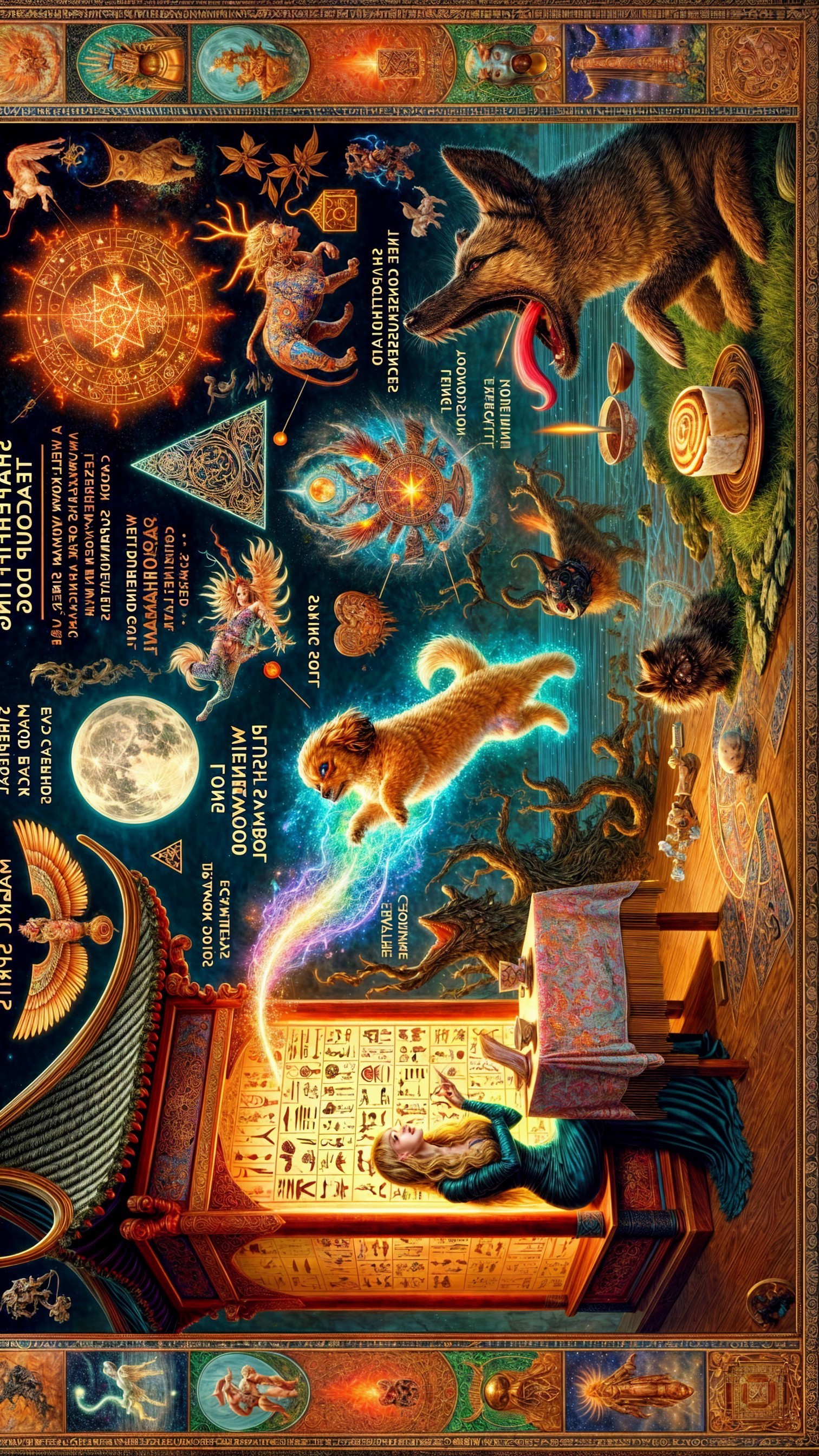 Whimsical Fantasy Scene with Cosmic Imagery and Animals