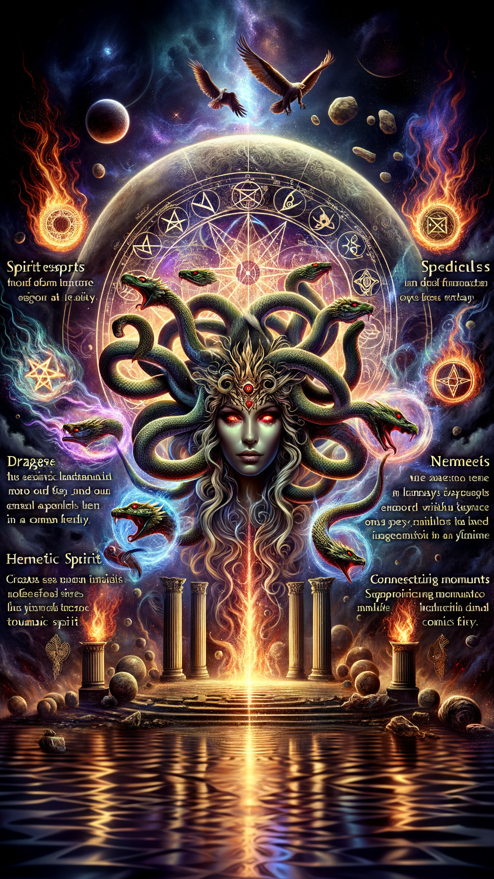 Cosmic Scene with Medusa and Mythological Symbols