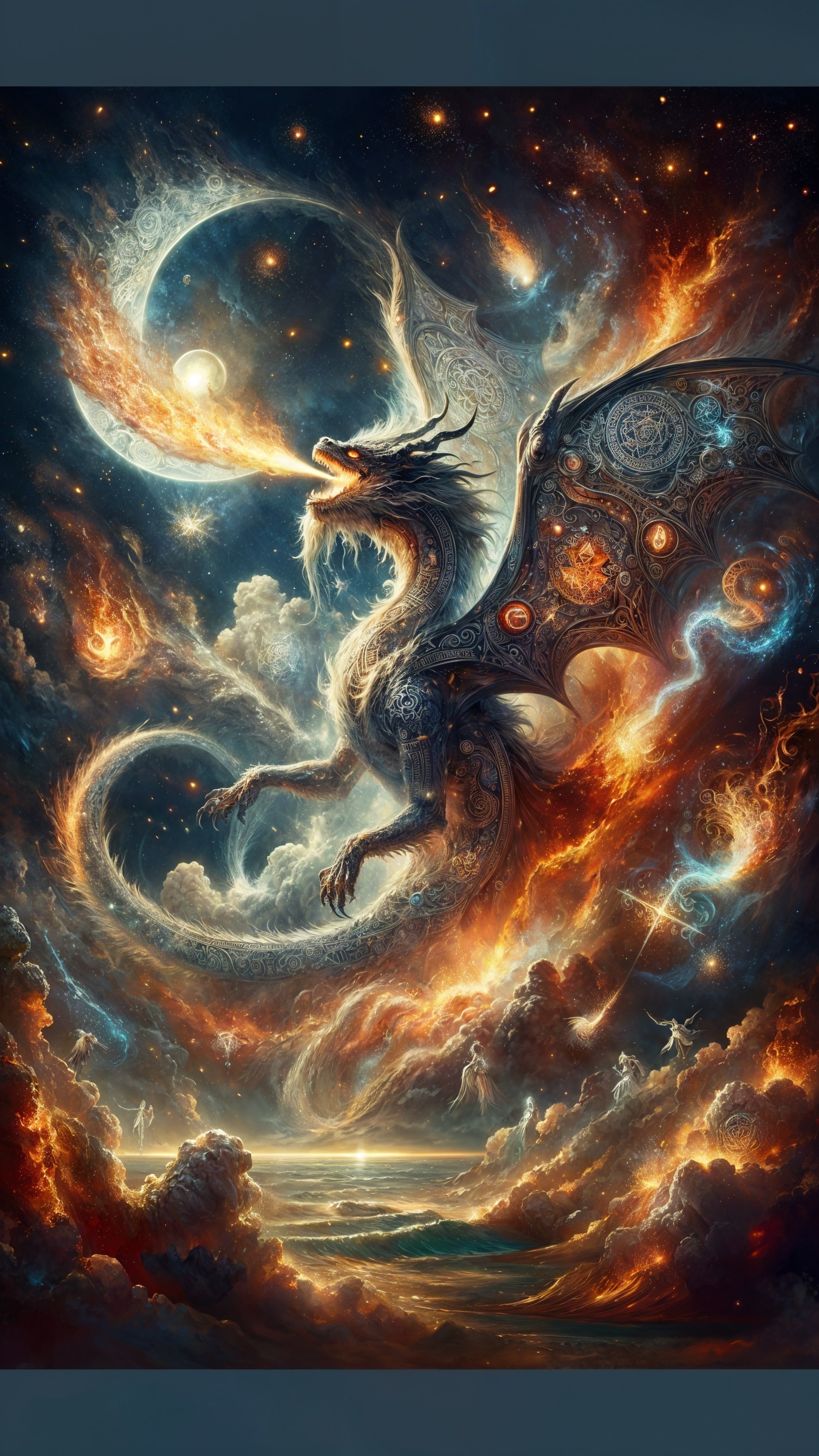 Majestic dragon in a vibrant cosmic landscape