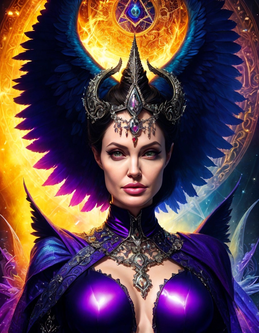 Regal Woman in Purple and Black with Majestic Wings