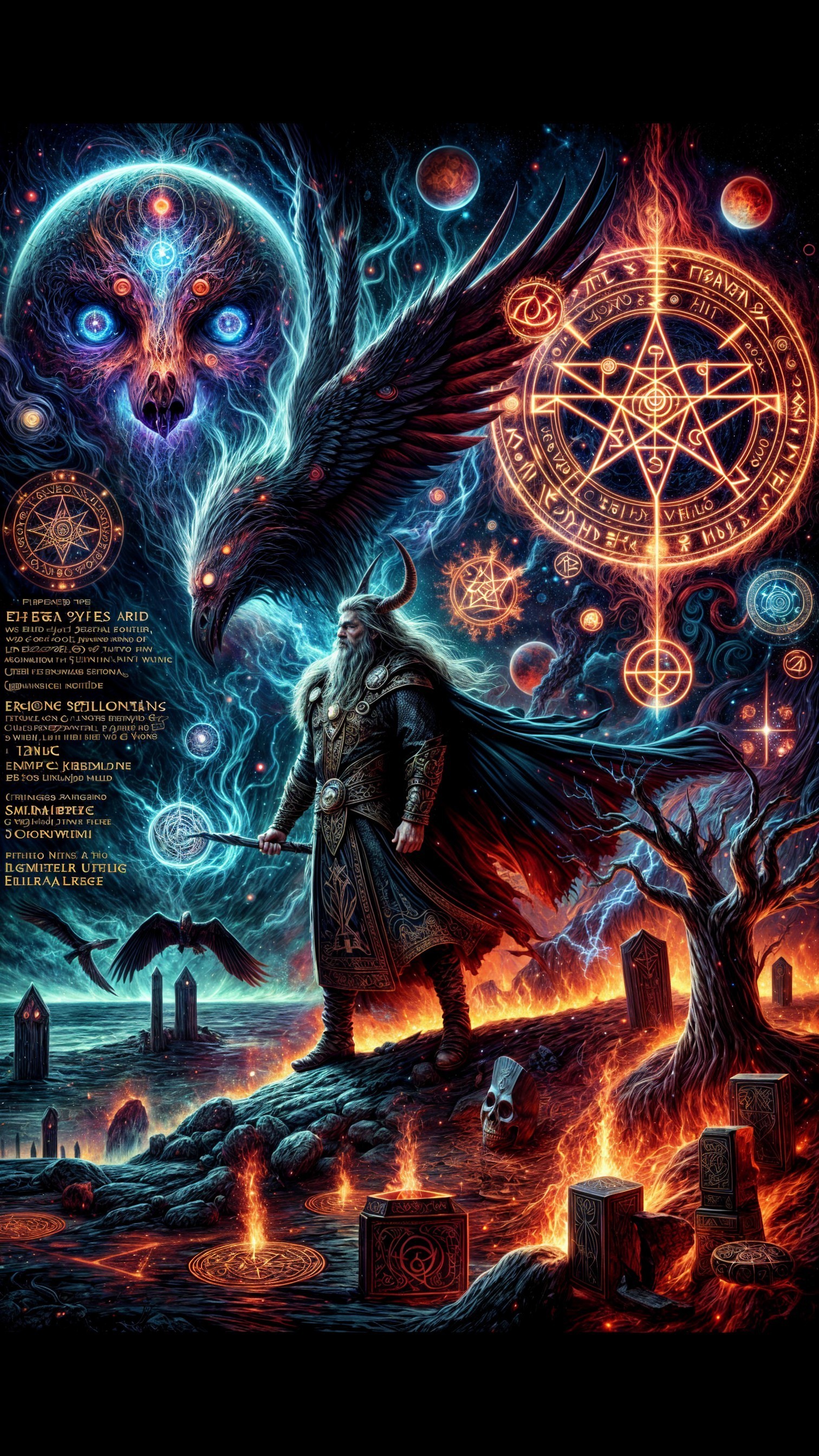 Viking Figure in Cosmic Landscape with Mystical Elements