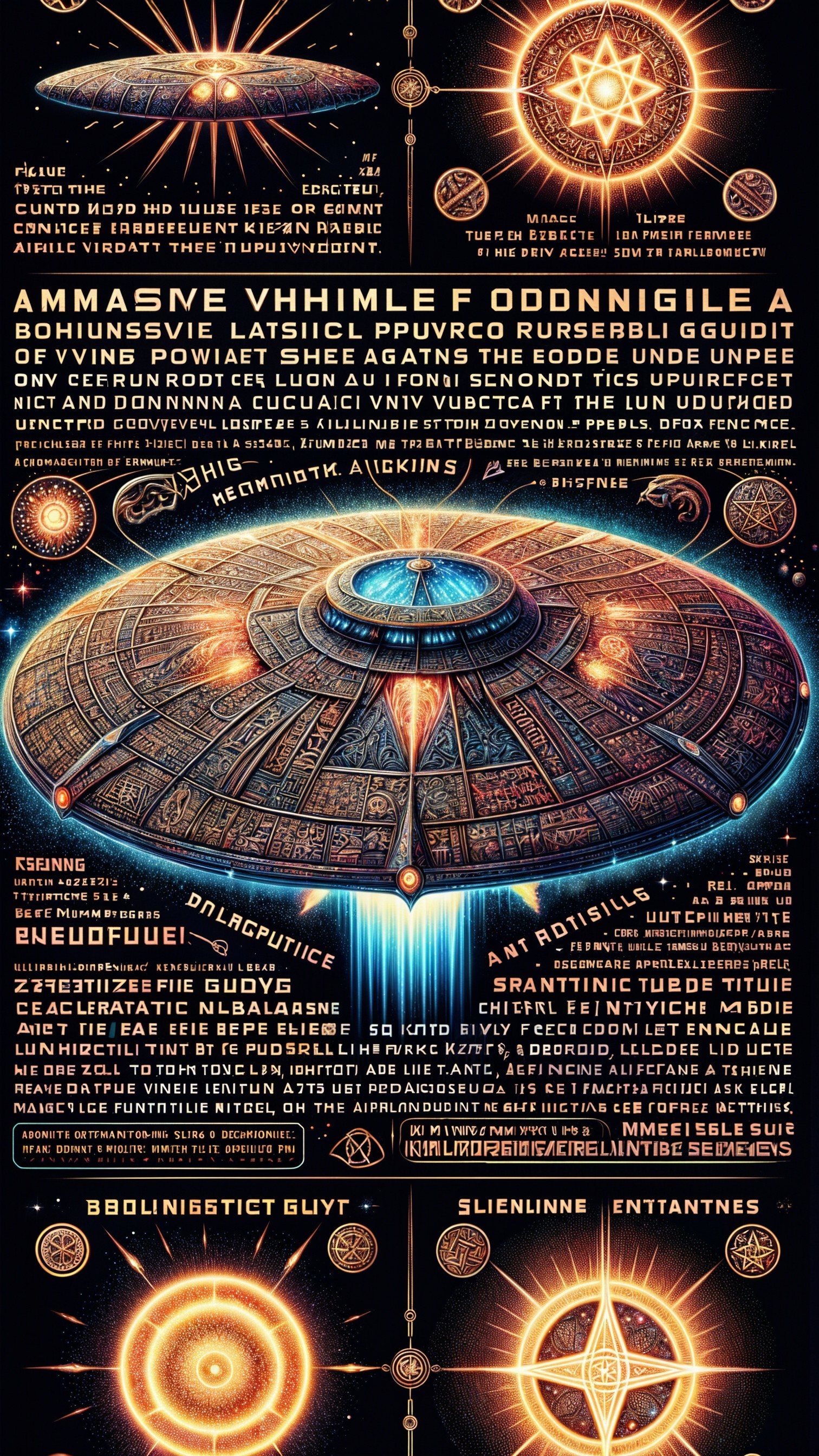 Cosmic Design with UFO and Intricate Symbols